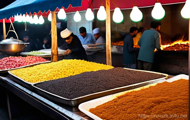 타슈켄트의 야시장 체험 - **Prompt 1: A Culinary Journey Through Tashkent's Night Market**
"A vibrant, bustling night mark...