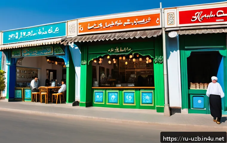 우즈베키스탄 내 최근 사건사고 정리 - A bustling small business street in Tashkent, Uzbekistan, showing diverse entrepreneurs opening cafe...
