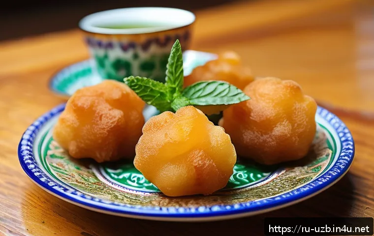 우즈베키스탄에서 꼭 먹어야 할 디저트 - A vibrant and detailed close-up of traditional Uzbek chak-chak dessert: golden, crispy fried dough p...